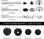 12 Sets Metal Snap Buttons Kit,15mm Heavy Duty Leather Sewing Kit Press Studs with 4 Install Tools, Leather Rivets and Snaps for Clothing, Leather, Jeans, Jackets, Bracelets, Bags DIY Crafts - Image 2